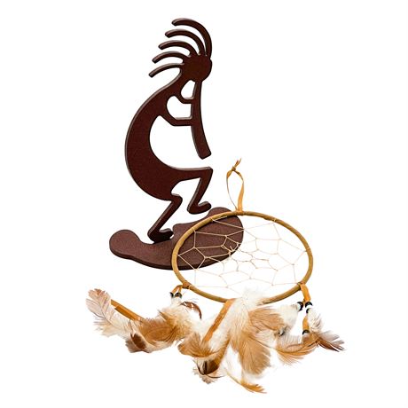 Southwest Lot: Metal Kokopelli Figure & Dreamcatcher