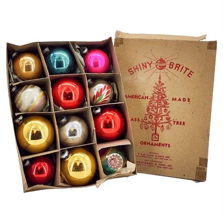 Vintage Shiny Brite & Other Bulb Ornaments in Damaged Box
