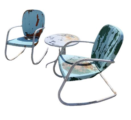 3 pc Mid Century era Lawn Set with Metal Rocker Chairs & Metal Side Table