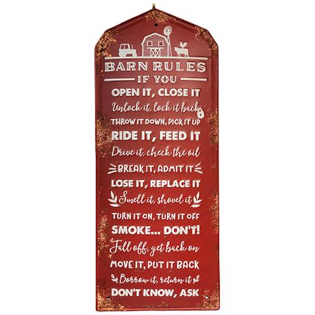 Large "Barn Rules" Embossed Metal Sign