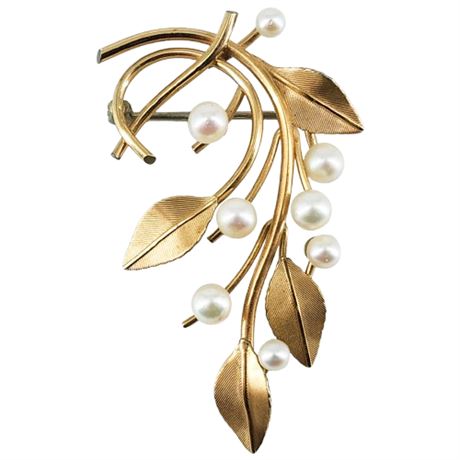 Signed Vintage KREMENTZ Genuine Pearl Botanical Brooch