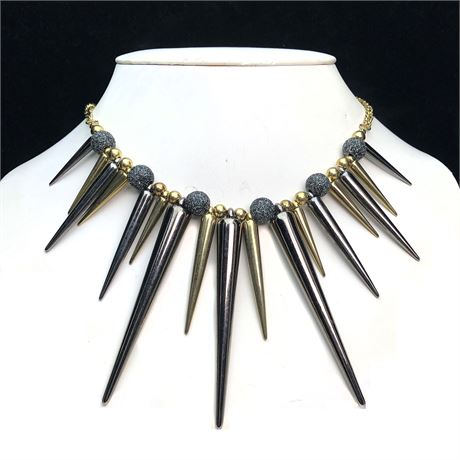 Retro Atomic Hollow Graduated Fringe Spike Statement Necklace