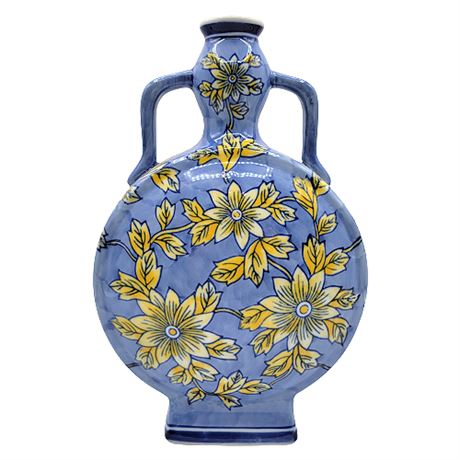 Blue & Yellow Floral Chinoiserie Ceramic Vase