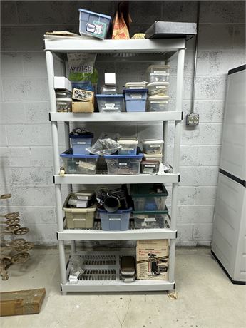 Plastic Shelving Unit & Contents