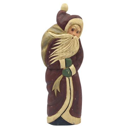 Folk Art, Hand Carved & Signed, Wood Santa