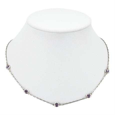 Vintage Sterling Silver Amethyst Gemstone Satellite Necklace