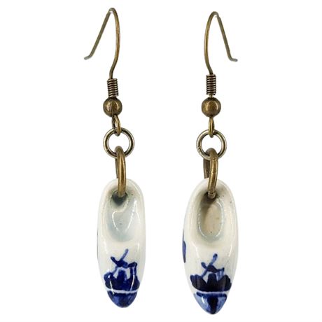Vintage Dutch Delft Porcelain Clog Earrings