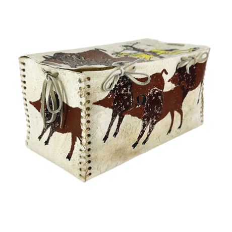Vintage Animal Hide Hand Painted Box "The Hunt" Signed