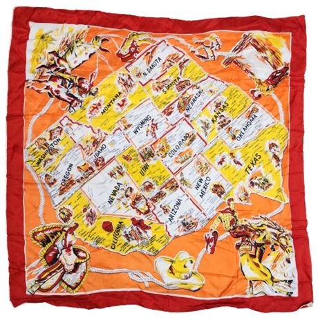 Vintage Unbranded American West Cowboy Rayon Scarf