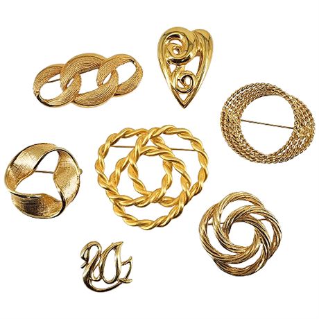 Seven Vintage Gold Tone Designer Brooches