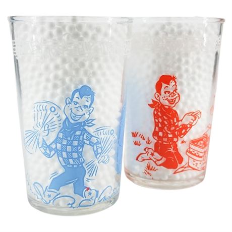 Vintage 1953 Welch's Howdy Doody Jelly Jar Glasses, Set of 2