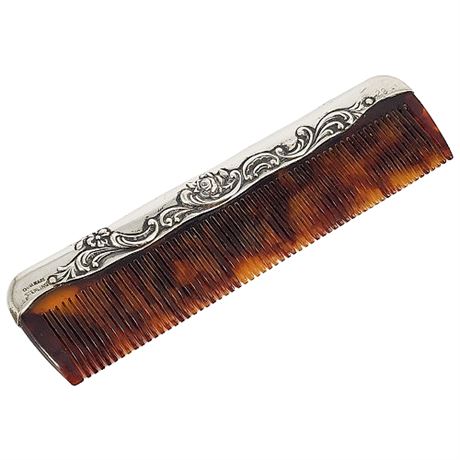 Vintage Gorham Sterling Silver Edged Faux Tortoiseshell Comb