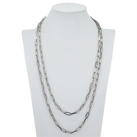 Vtg Flapper Length Silver Tone Paperclip Chain Necklace