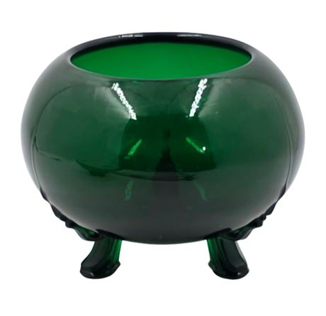 VTG 3-Footed, Green Glass Bowl