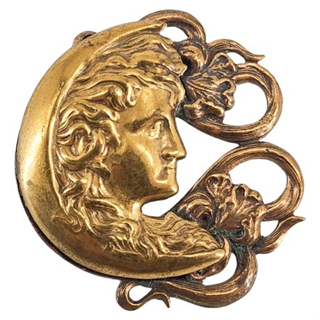 Vintage Art Nouveau Style Crescent Moon Lady Brooch