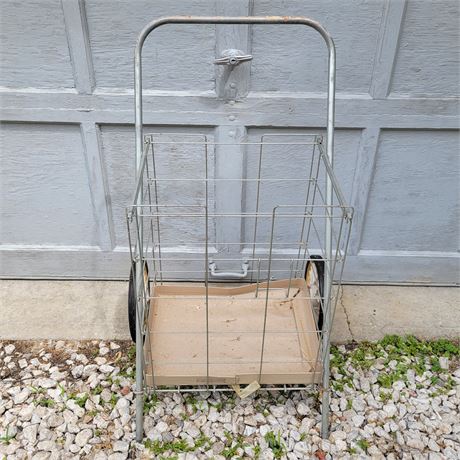 Vintage Shopping Cart Folding Wire Metal Pull Cart