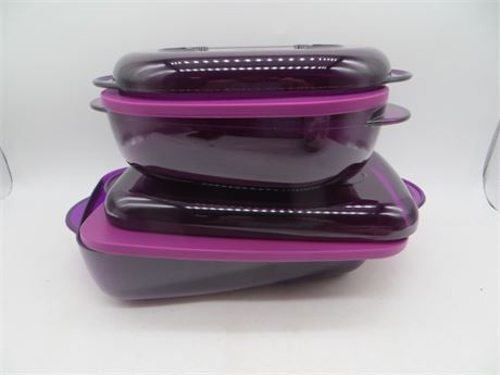 NEW VINTAGE TUPPERWARE BURGUNDY MICROWAVALBE OVAL & RECTANGLE CONTAINERS