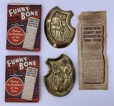 Pair of c1932 NOS Funny-Bone Adult Comic Paperweight & Ashtray