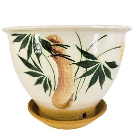 Vintage Art Pottery Hand-Painted Bamboo Planter