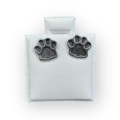 Textured Pawprint Sterling Silver Earrings