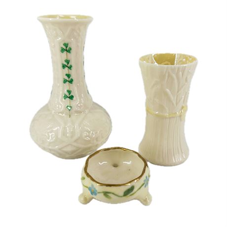 Lot of Vintage Belleek Porcelain Vases & Salt Cellar