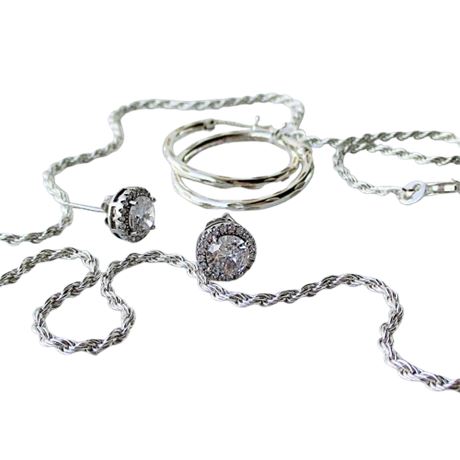 Mixed Lot 925 Sterling Silver Jewelry ~ Necklace, Stud & Hoop Earrings 10.3gr