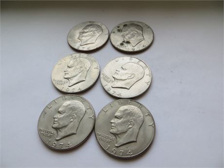 6 1974 Eisenhower Dollars