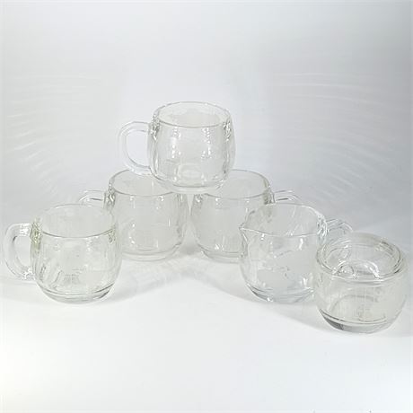 Vintage Nestle Glass, Set of 8 Glass Mugs, Sugar and Creamer - Colonial Cupboard