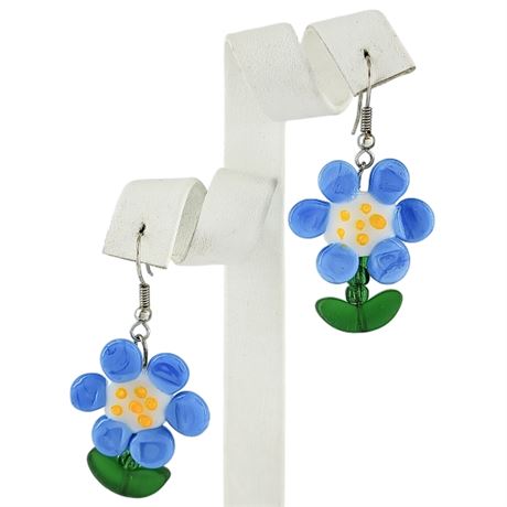 Vintage Lampwork Art Glass Flower Earrings