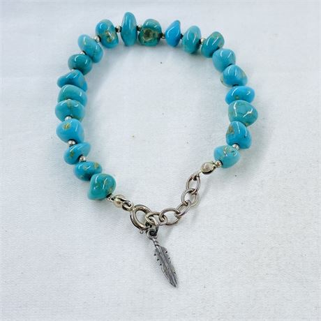 Turquoise + Sterling Bead 7” Bracelet