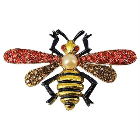 Vintage Bright Enamel & Rhinestone Bee Brooch
