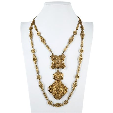 Vintage Elaborate Byzantine Style Two Strand Necklace