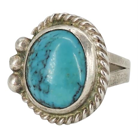 Vtg Native American Sterling Silver Turquoise Ring, Sz 4