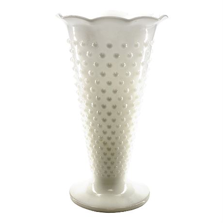 Anchor Hocking 'Hobnail Milk Glass' 9 Inch Crimped Flower Vase
