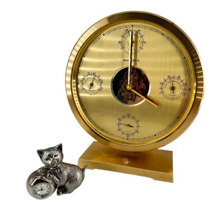 Howard Miller Weather Station Clock & Pewter Cat Clock