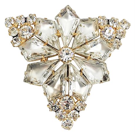 Vtg JULIANA D&E Prong Set Frosted Table Kite Rhinestone Triangle Brooch