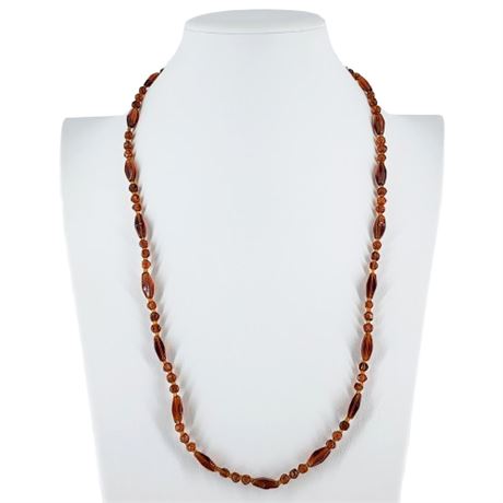 Vintage Hand-Knotted Amber Glass Necklace