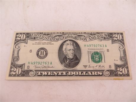 1969 C $20 Federal Reserve Note # H 49792763 A