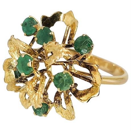Vintage 14K Gold & Emerald Cocktail Ring, Sz 7