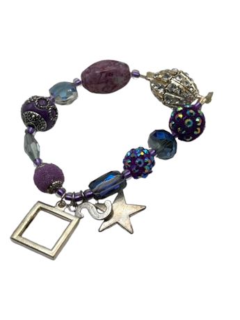Purple and rhinestone round beaded bracelet