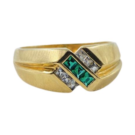 4.7g Vtg 10k Gold Diamond + Emerald Ring Size 12.5 Signed TAC