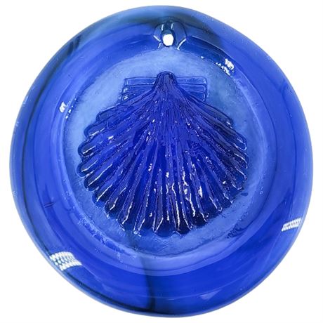 Vintage Blenko Cobalt Blue Art Glass Seashell Suncatcher