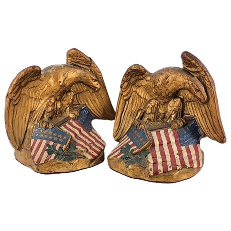 Antique Signed J. Ruhl Armor Bronze Co. Polychrome Eagle Bookends