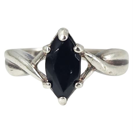 Signed Vintage AVON Sterling Silver Black Onyx Ring, Sz 5.5