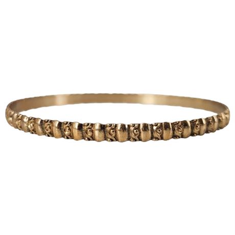 Vintage Gold Tone Art Deco Revival Bangle Bracelet, Larger Size
