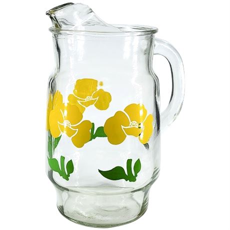 Vintage Fire King "Foxy Flowers" Yellow Floral Glass Pitcher