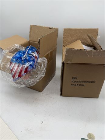 NEW Americana Solar Lights & Solar Patriotic Hearts
