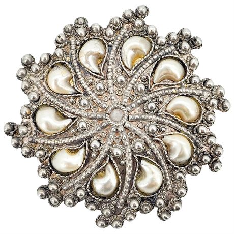 Vintage Sterling Silver Filigree Baroque Pearl Brooch/Pendant