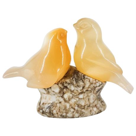 Vintage Peach Selenite Birds Figurine