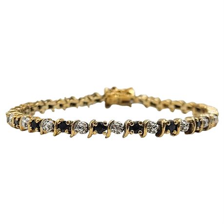 Signed ROSS-SIMONS Gold Over Sterling Silver Sapphire Tennis Bracelet
